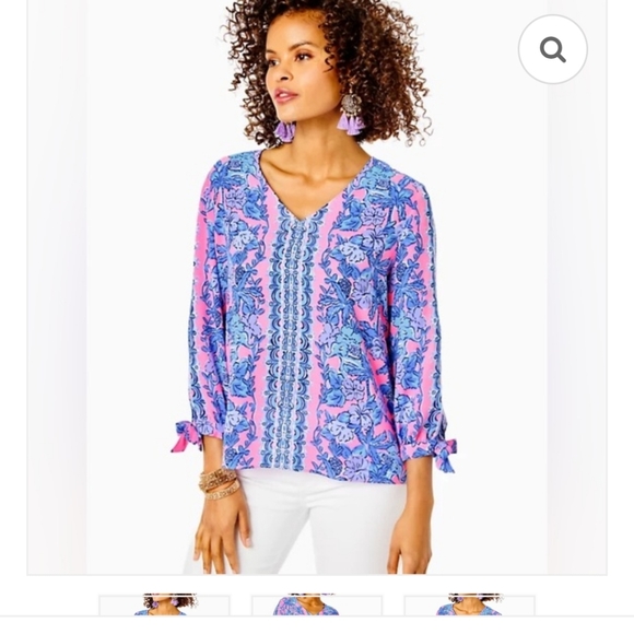 Lilly Pulitzer Tops - Lilly Pulitzer  Lileeze Pink and Blue Floral Blouse Size Small